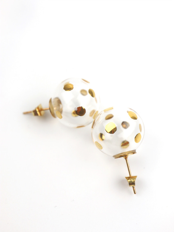 SUSIE - 真金彩繪波點玻璃球耳丁 Gold-paint polkadots bubbles earrings 第2張的照片