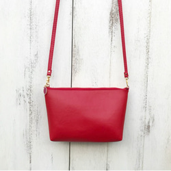 レッド》 大人可愛い シンプル レザーショルダーバッグ 赤 ポシェット