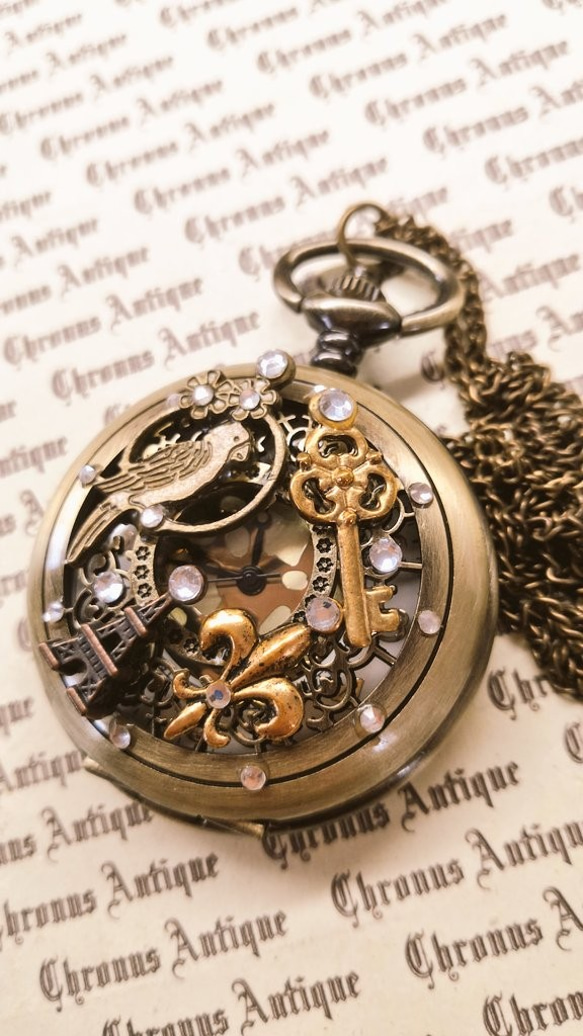 完売御礼】No.88 懐中時計 アラベスク【電池式・ネックレスチェーン