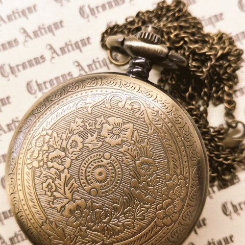 完売御礼】No.88 懐中時計 アラベスク【電池式・ネックレスチェーン