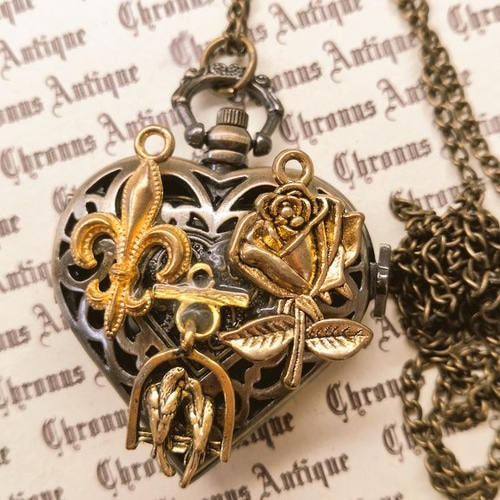 No.66 懐中時計 ハート【電池式・ネックレスチェーン】 腕時計