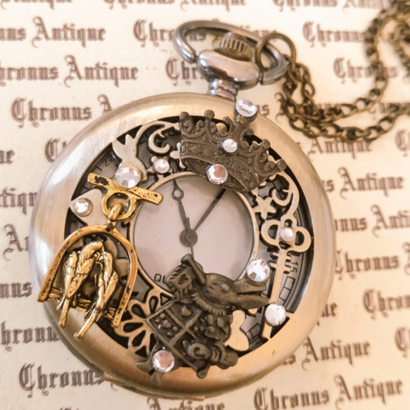 完売御礼】No.57 懐中時計 大アリス【電池式・ネックレスチェーン