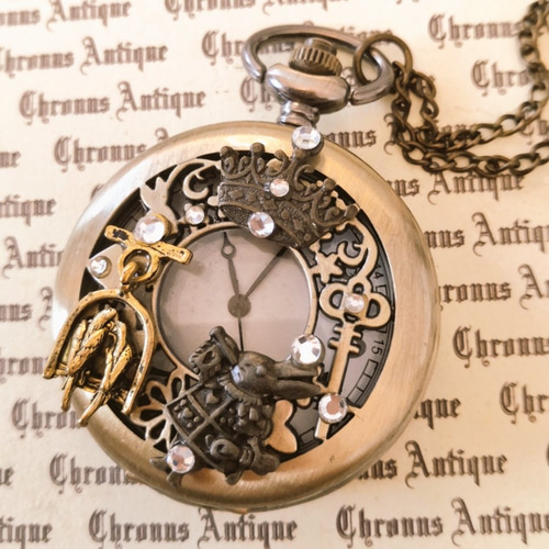 完売御礼】No.57 懐中時計 大アリス【電池式・ネックレスチェーン