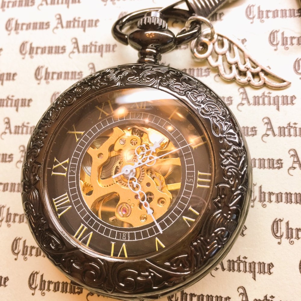 【再販×17】No.104　手巻き式懐中時計（クローム・ビッグフェイス・銀の翼）