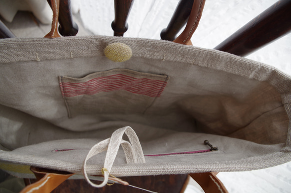 キマリトート　手紡ぎ、草木染め、手織りバッグ 4枚目の画像