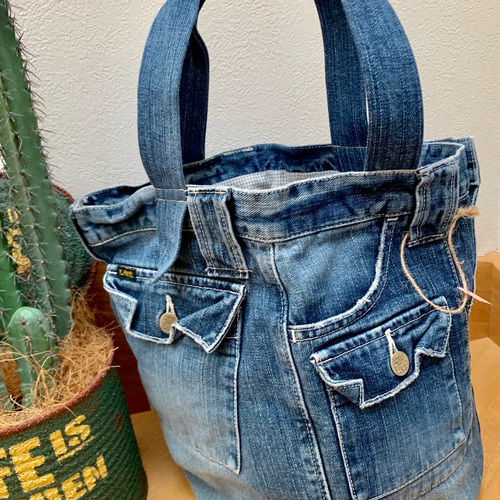 1点物‼︎ デニムリメイク/丸底トートバック トートバッグ ru＊shu  