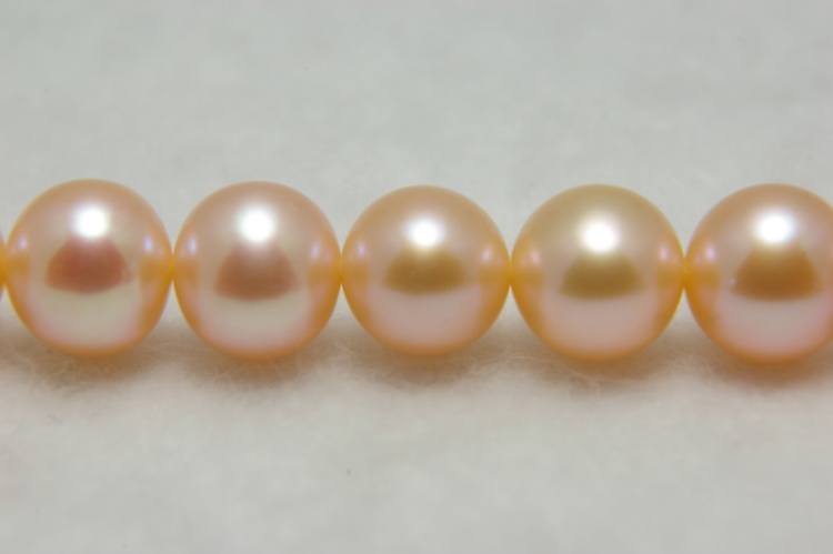 淡水パール　ラウンド(丸型）　オレンジピンク　8-9mm　AA級品　商品番号1208AA