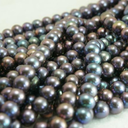 淡水パール　ラウンド(丸型） ブルーブラック 7-8mm AB級品  商品番号1407AB 2枚目の画像