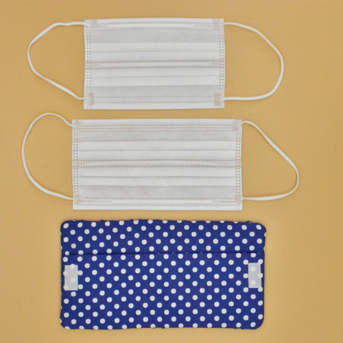 受注制作）【再販】ブルー&ピンク色 コットンニット 折りたたみ携帯用  