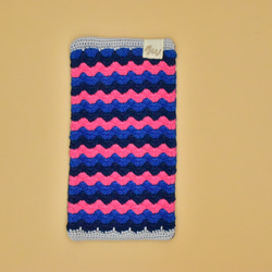 （受注制作）【再販】ブルー&ピンク色　コットンニット　折りたたみ携帯用マスクケース 7枚目の画像
