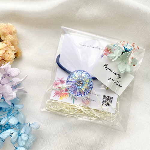 カラフルボタンのヘアアクセサリー チェコガラスボタンアクセサリー❁⃘*.ﾟ ヘアゴム eden 通販