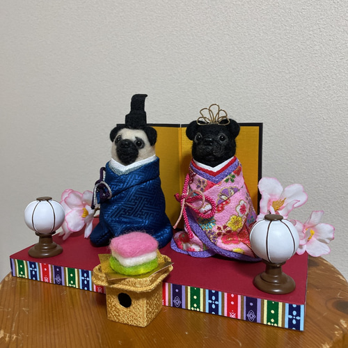 羊毛フェルト パグちゃんのお雛様飾り 羊毛フェルト K.factory