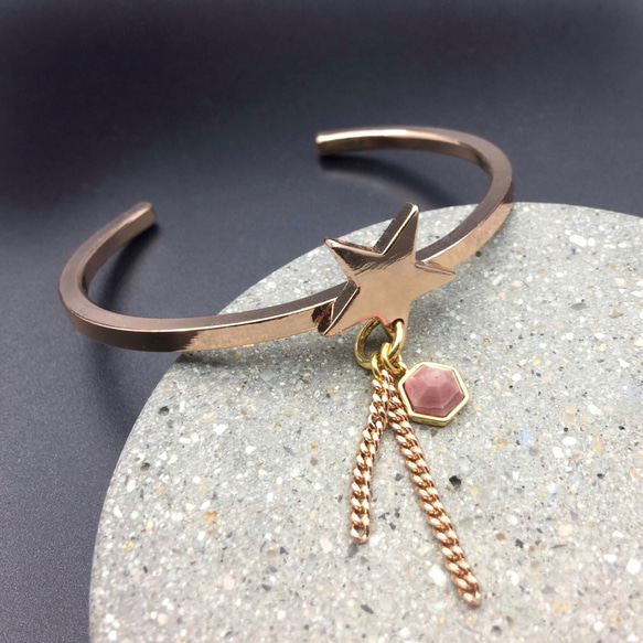 Rose Gold Rhodonite Bangle 許願愛情玫瑰石手鐲 第1張的照片