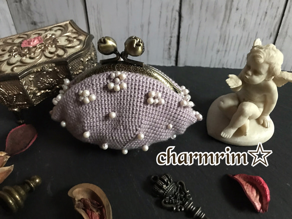 charmrim☆ いつも一緒に持ち歩きたくなる♩ビーズ編みがま口 モーブ色 6枚目の画像
