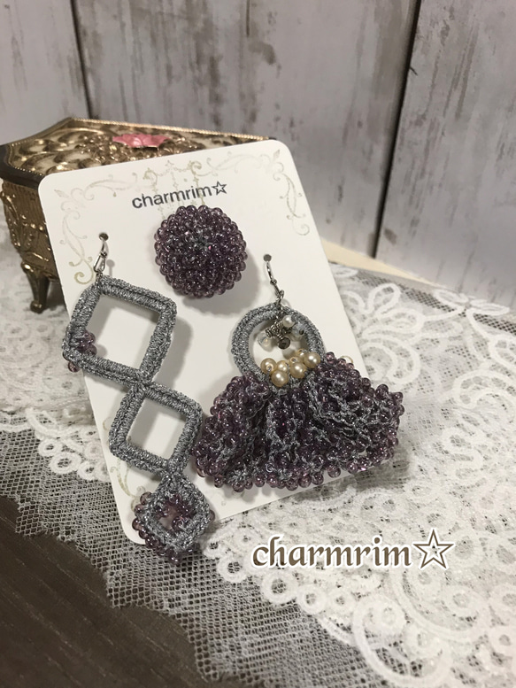 charmrim☆ ビーズ編みピアス3種セット 1枚目の画像