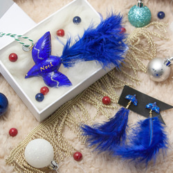 冬季鳥的耳環和房間裝飾[藍色]穿孔耳環+裝飾 第1張的照片