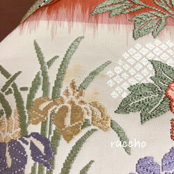 【kimono】帯リメイク 古典植物柄 がま口バッグ 9枚目の画像