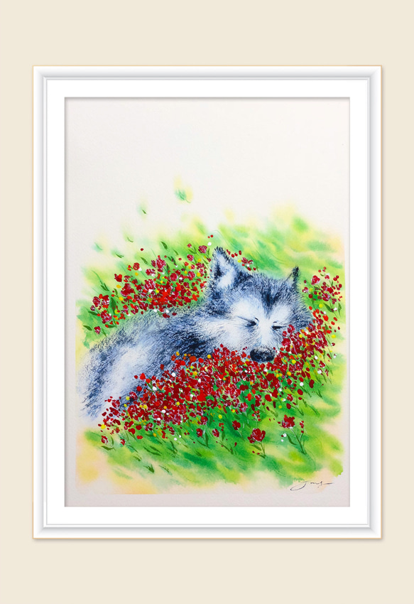 水彩画 原画 オオカミ