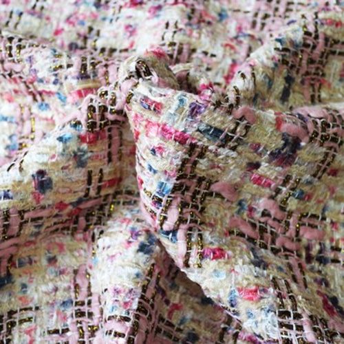 リントン社シャネルツイード cream pink and gold fabric 送料