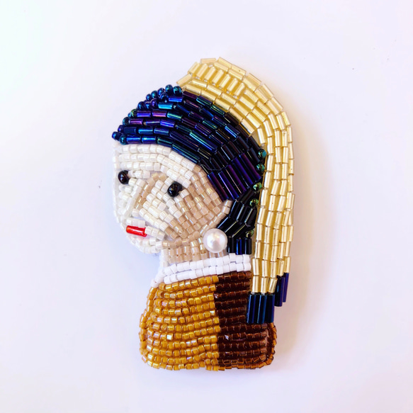かかお様オーダー品】ビーズ刺繍ブローチ / フェルメール『真珠の 