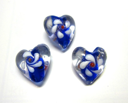 ◇トンボ玉◇リーフ*花模様 青 約20×15mm 14粒 連販売 c1320