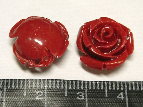 珊瑚（練り） 薔薇型パーツ レッド 約15×9mm【5個セット販売】6001268 3枚目の画像