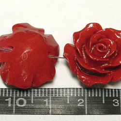 珊瑚（練り） 薔薇型パーツ レッド 約19×10mm【5個セット販売】6001279 3枚目の画像