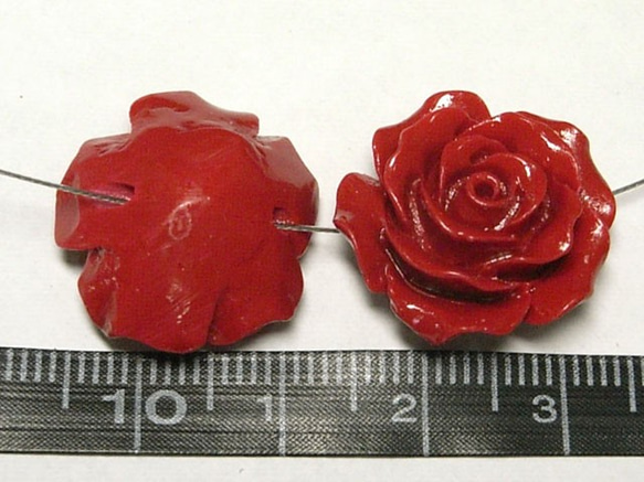 珊瑚（練り） 薔薇型パーツ レッド 約19×10mm【5個セット販売】6001279 3枚目の画像