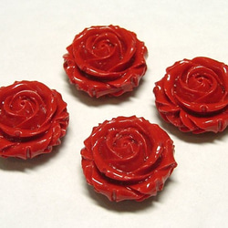 珊瑚（練り） 薔薇型パーツ両面 レッド 約17×9mm 【4個セット販売】6001282 2枚目の画像