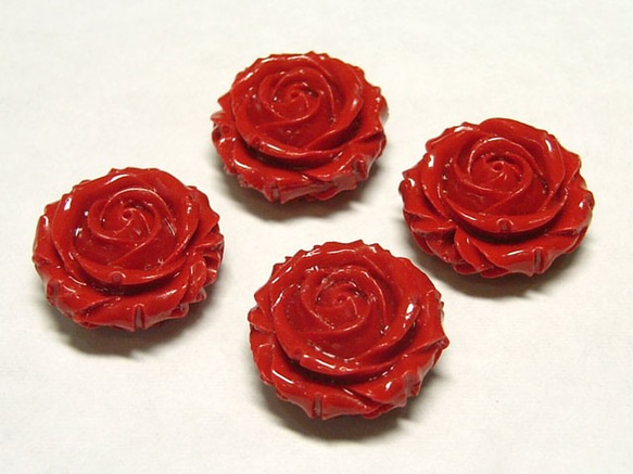 珊瑚（練り） 薔薇型パーツ両面 レッド 約17×9mm 【4個セット販売】6001282 2枚目の画像