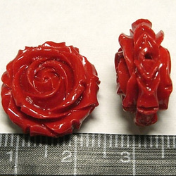 珊瑚（練り） 薔薇型パーツ両面 レッド 約17×9mm 【4個セット販売】6001282 3枚目の画像