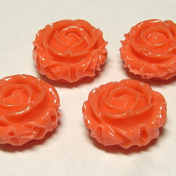 珊瑚（練り） 薔薇型パーツ両面 橙色 約17×9mm 【4個セット販売】6001283 2枚目の画像