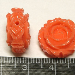 珊瑚（練り） 薔薇型パーツ両面 橙色 約17×9mm 【4個セット販売】6001283 3枚目の画像