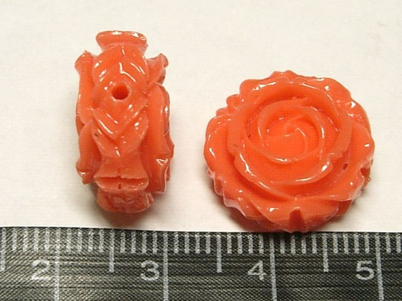 珊瑚（練り） 薔薇型パーツ両面 橙色 約17×9mm 【4個セット販売】6001283 3枚目の画像