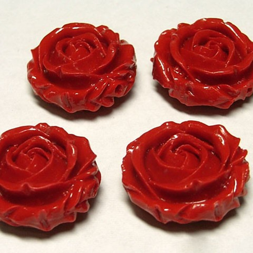珊瑚（練り） 薔薇型パーツ両面 レッド 約20×9mm 【4個セット販売  