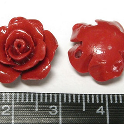 珊瑚（練り） 薔薇型パーツ1つ穴 レッド 約15×8mm 【5個セット販売】3001217 3枚目の画像