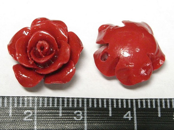 珊瑚（練り） 薔薇型パーツ1つ穴 レッド 約15×8mm 【5個セット販売】3001217 3枚目の画像