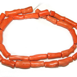 珊瑚（染色） 橙色 円柱 約30-12mm 約90cm 連販売　約粒26個 3001289 3枚目の画像
