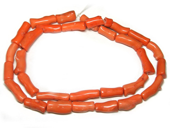 珊瑚（染色） 橙色 円柱 約30-12mm 約90cm 連販売　約粒26個 3001289 3枚目の画像