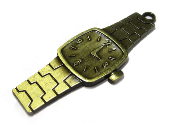 チャーム 時計 約68×26mm 真鍮古美【5個】6001598 3枚目の画像