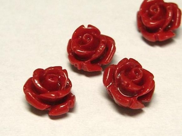 珊瑚（練り） 薔薇型パーツ レッド 約7×6mm 【10個】*3001216* 1枚目の画像