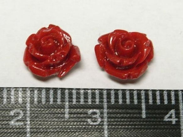 珊瑚（練り） 薔薇型パーツ レッド 約7×6mm 【10個】*3001216* 3枚目の画像