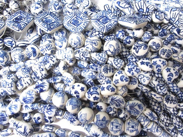福袋◆青絵 陶器ビーズ アソート◆種類いろいろ 10本セット 3枚目の画像