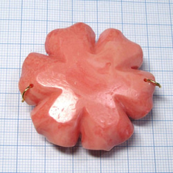 珊瑚（練り） フラワーパーツ トップ用 2つ穴 ピンク 約48×20mm 【1個】薔薇 ビーズ さんご 6001811 2枚目の画像