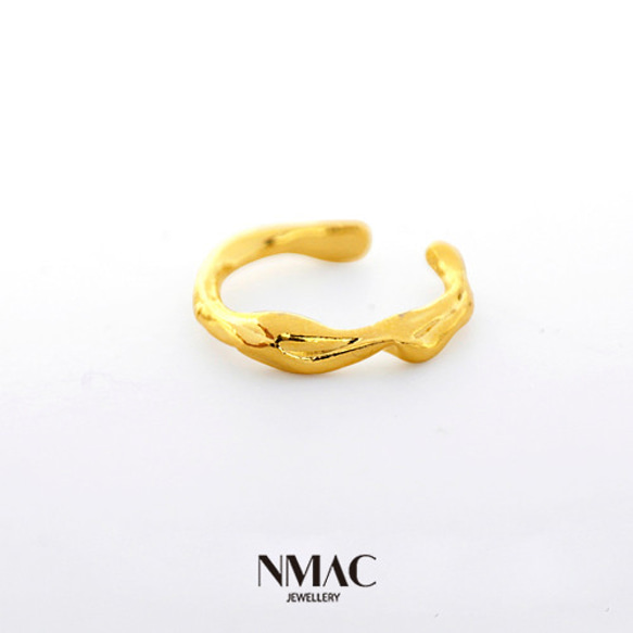 手工製作-NMACJEWELRY-自然紋理個性化中性開口款可調校鬆緊設計戒指-925 Sterling Silver 第5張的照片