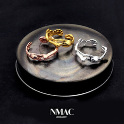 手工製作-NMACJEWELRY-自然紋理個性化中性開口款可調校鬆緊設計戒指-925 Sterling Silver 第4張的照片