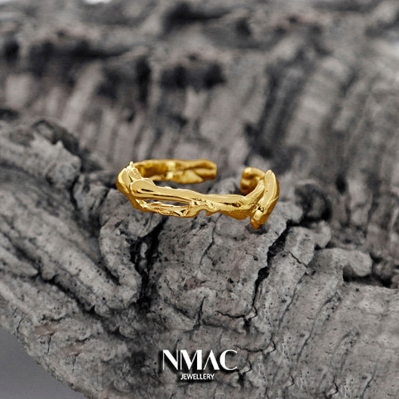 手工製作-NMACJEWELRY-自然紋理個性化中性開口款可調校鬆緊設計戒指-925 Sterling Silver 第5張的照片