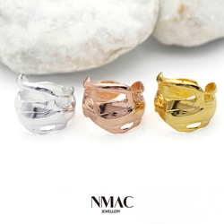 手工製作-NMACJEWELRY-自然紋理個性化中性開口款可調校鬆緊設計戒指-925 Sterling Silver 第3張的照片