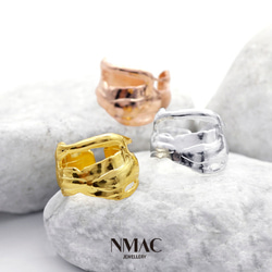 手工製作-NMACJEWELRY-自然紋理個性化中性開口款可調校鬆緊設計戒指-925 Sterling Silver 第4張的照片