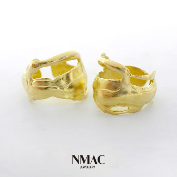 手工製作-NMACJEWELRY-自然紋理個性化中性開口款可調校鬆緊設計戒指-925 Sterling Silver 第9張的照片